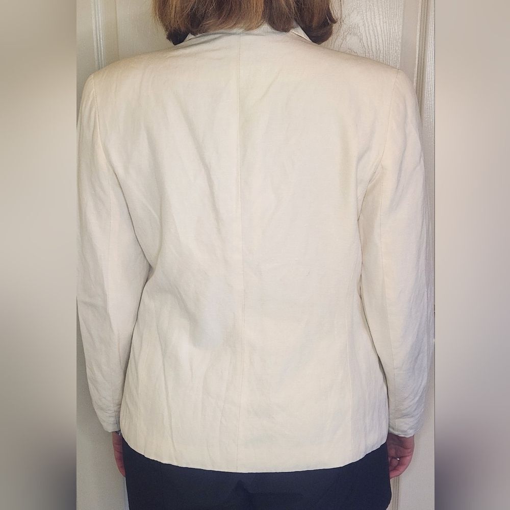 Express 11/12 Cream Lngslv Pockets Lined 55%SILK 45%LINEN Buttons Women Jacket - Picture 8 of 9